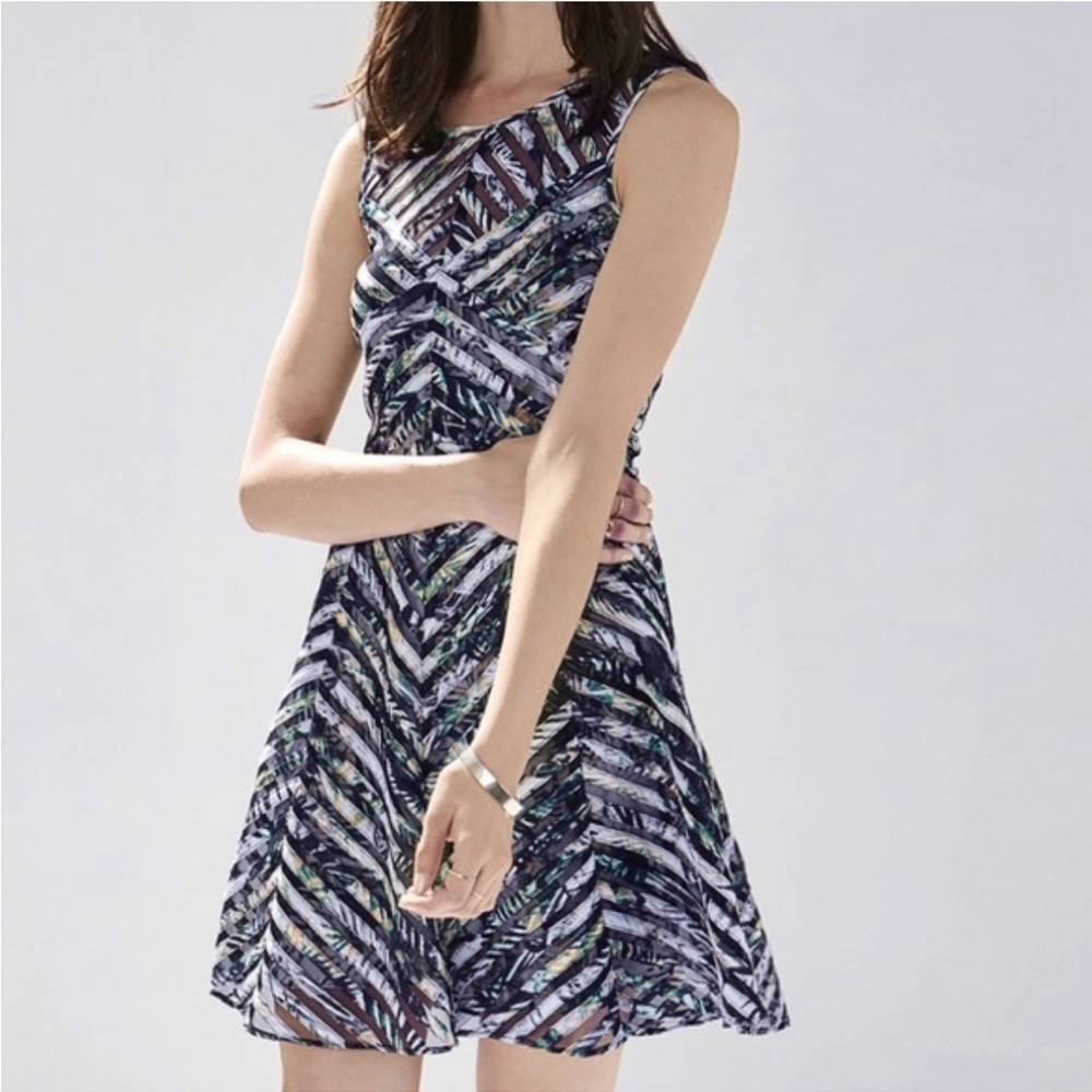 Parker Womens Sleeveless Black Mesh And Print Mini Dress